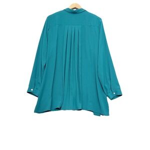 J Jill Pleated Back Tunic Button Shirt Blouse Sz XL Relaxed Teal Green Career